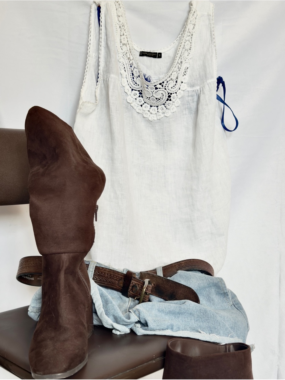 Lungo L’Arno Made in Italy Linen Blend Crochet Tank Top M